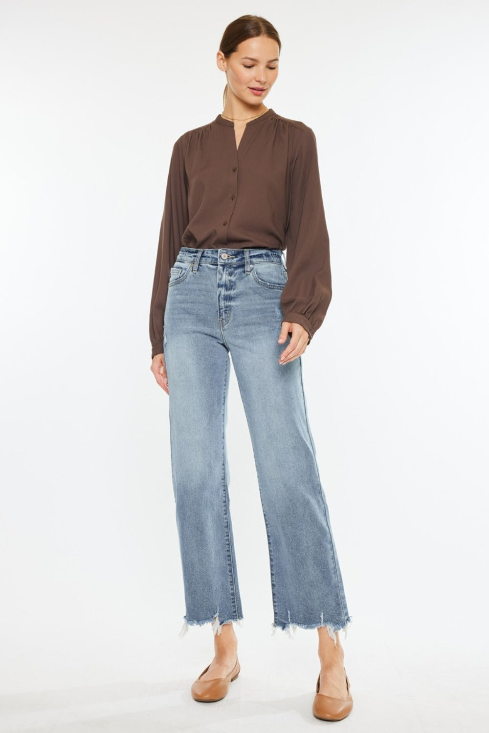 Jamison High Rise Raw Hem Wide Leg Jeans