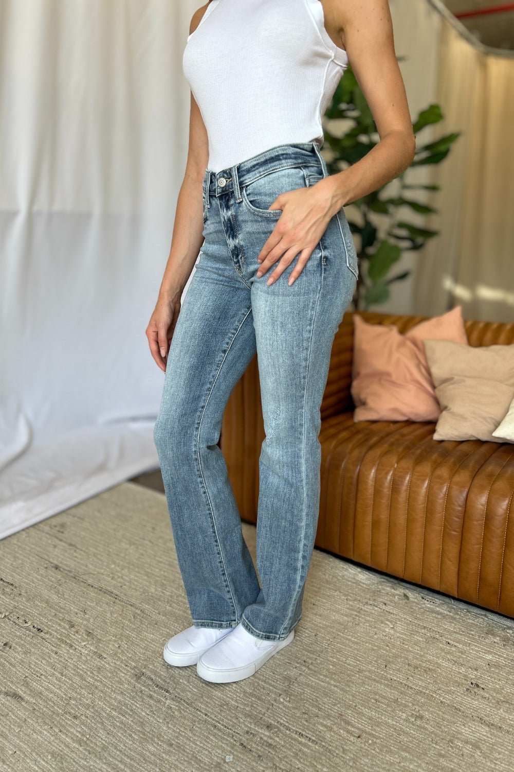 Loren Mid Rise Contrast Hem Bootcut Jeans