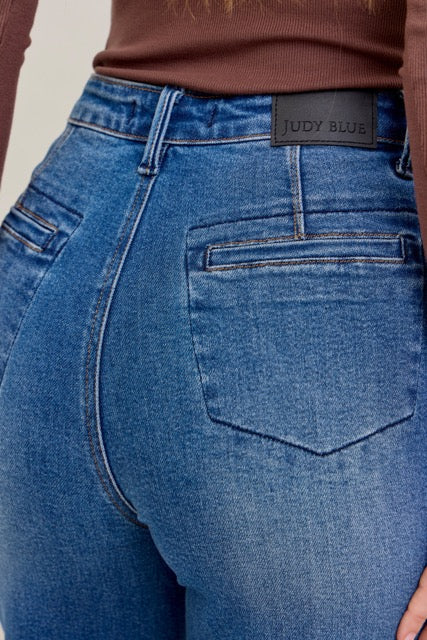 Karla High Waist Column Straight Button-Fly & Back Welt Pockets