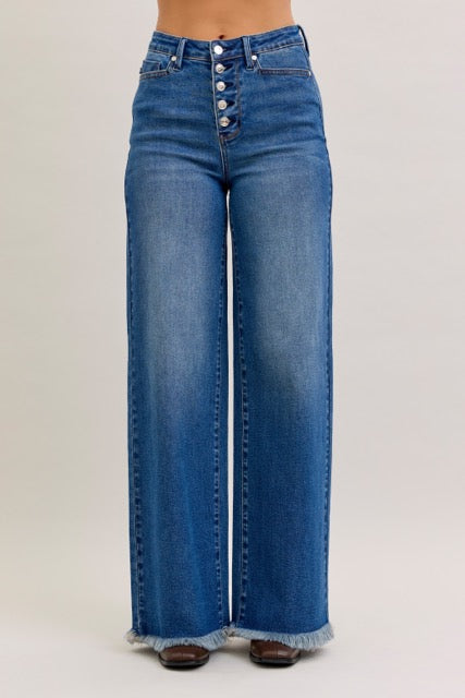 Karla High Waist Column Straight Button-Fly & Back Welt Pockets