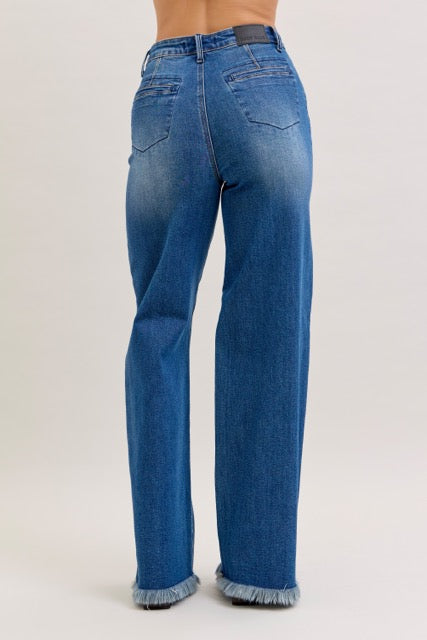 Karla High Waist Column Straight Button-Fly & Back Welt Pockets