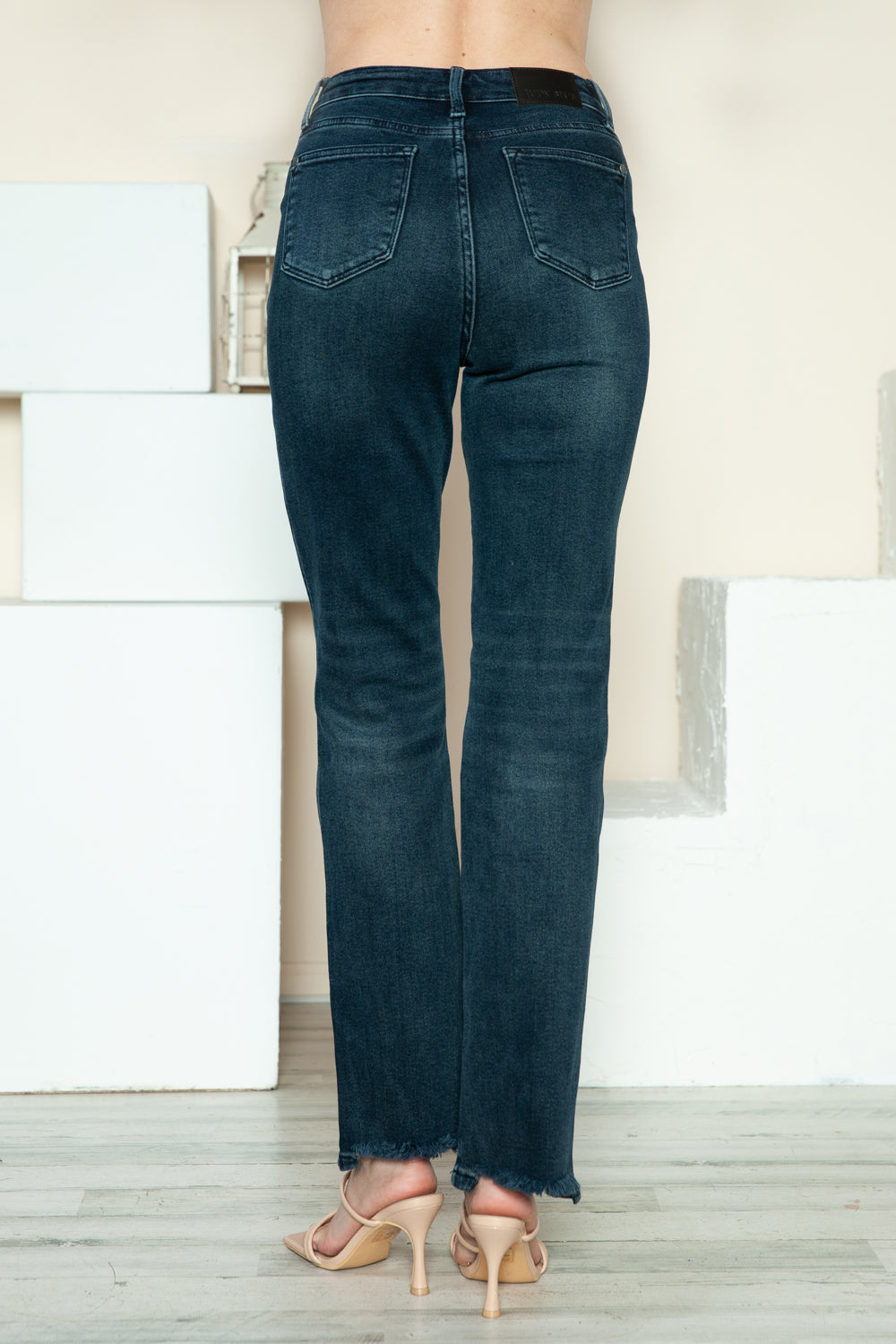 Preston High Rise Button Fly Straight Leg Frayed Hem Jeans