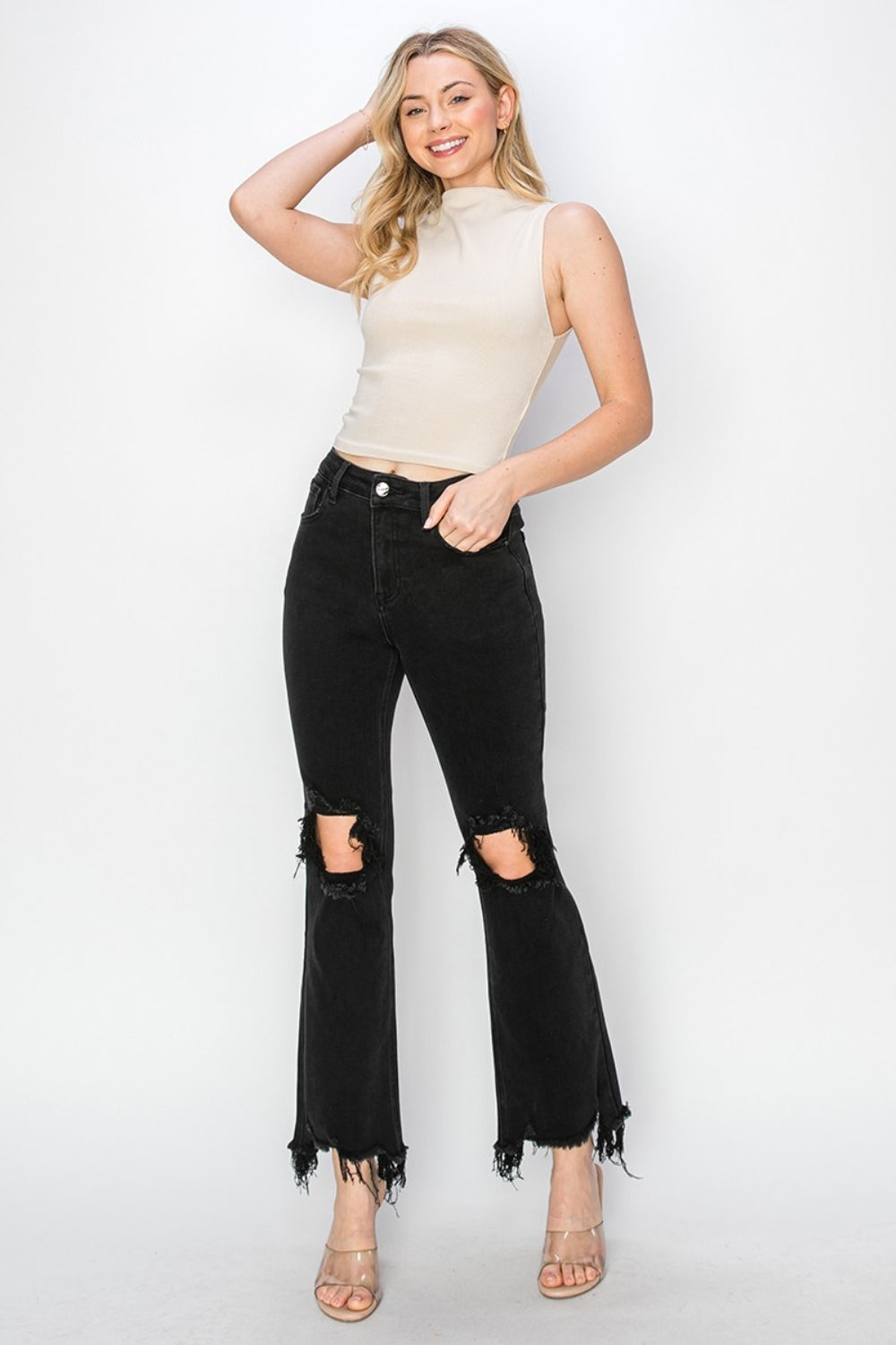Jonnie High Rise Raw Hem Cropped Flare Jeans