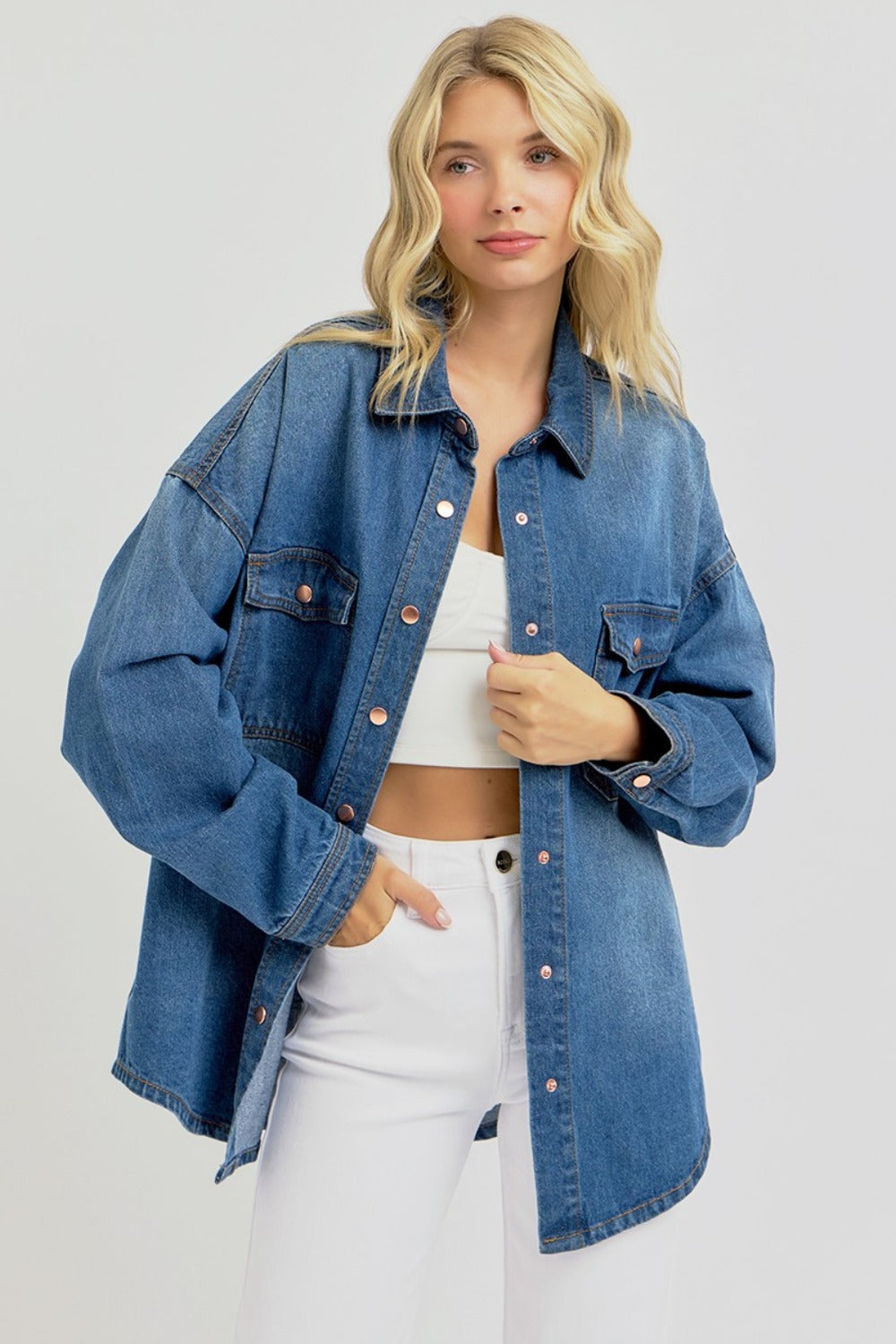 Hannah Snap Down Long Sleeve Denim Shacket