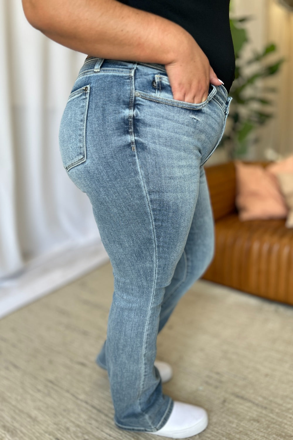 Loren Mid Rise Contrast Hem Bootcut Jeans