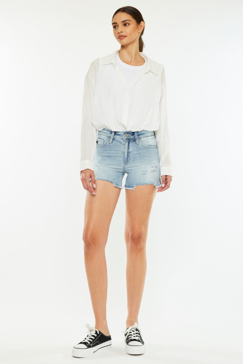 Sylvie High Rise Side Slit Denim Shorts