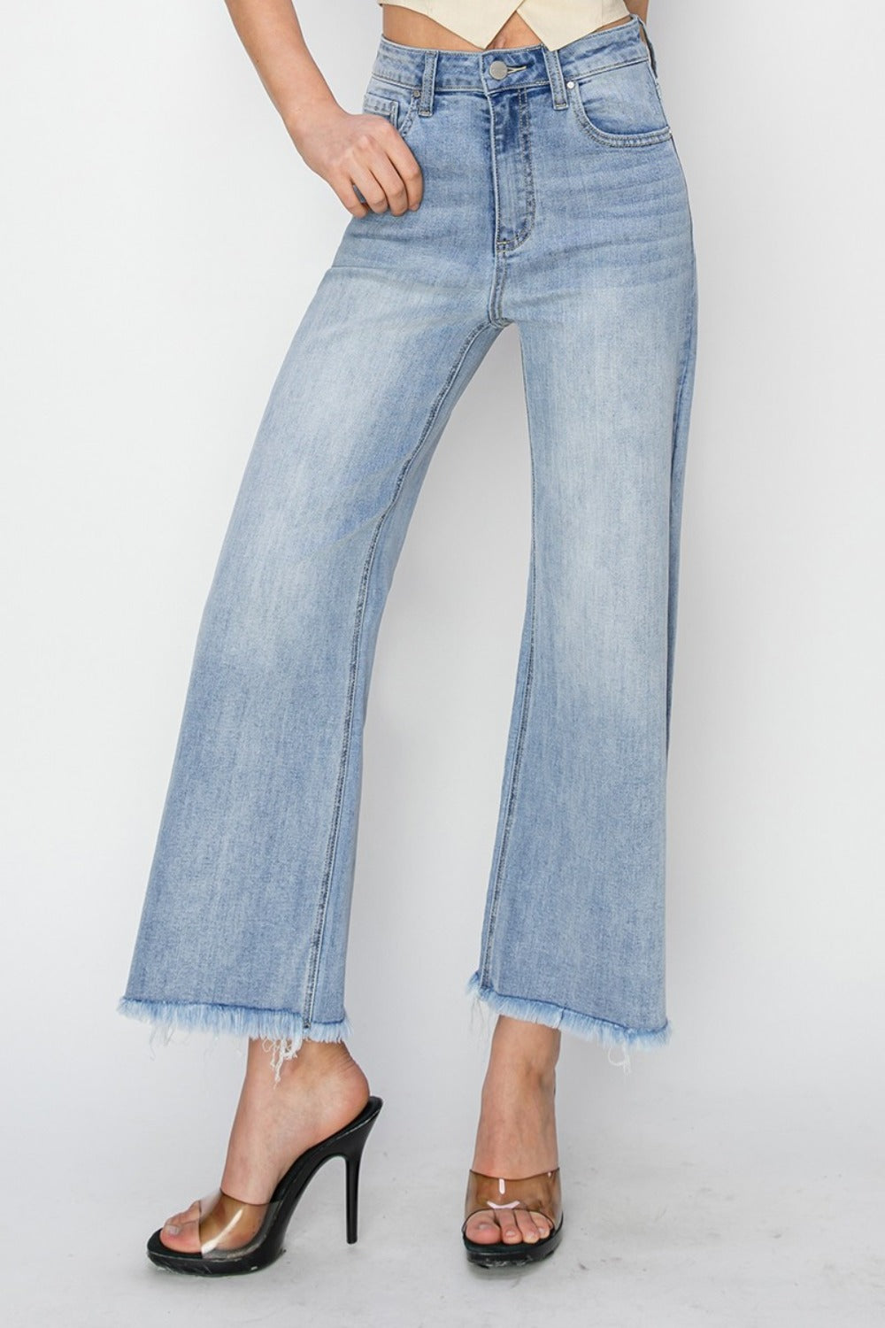 Addy High Rise Crop Wide Fray Hem Jeans