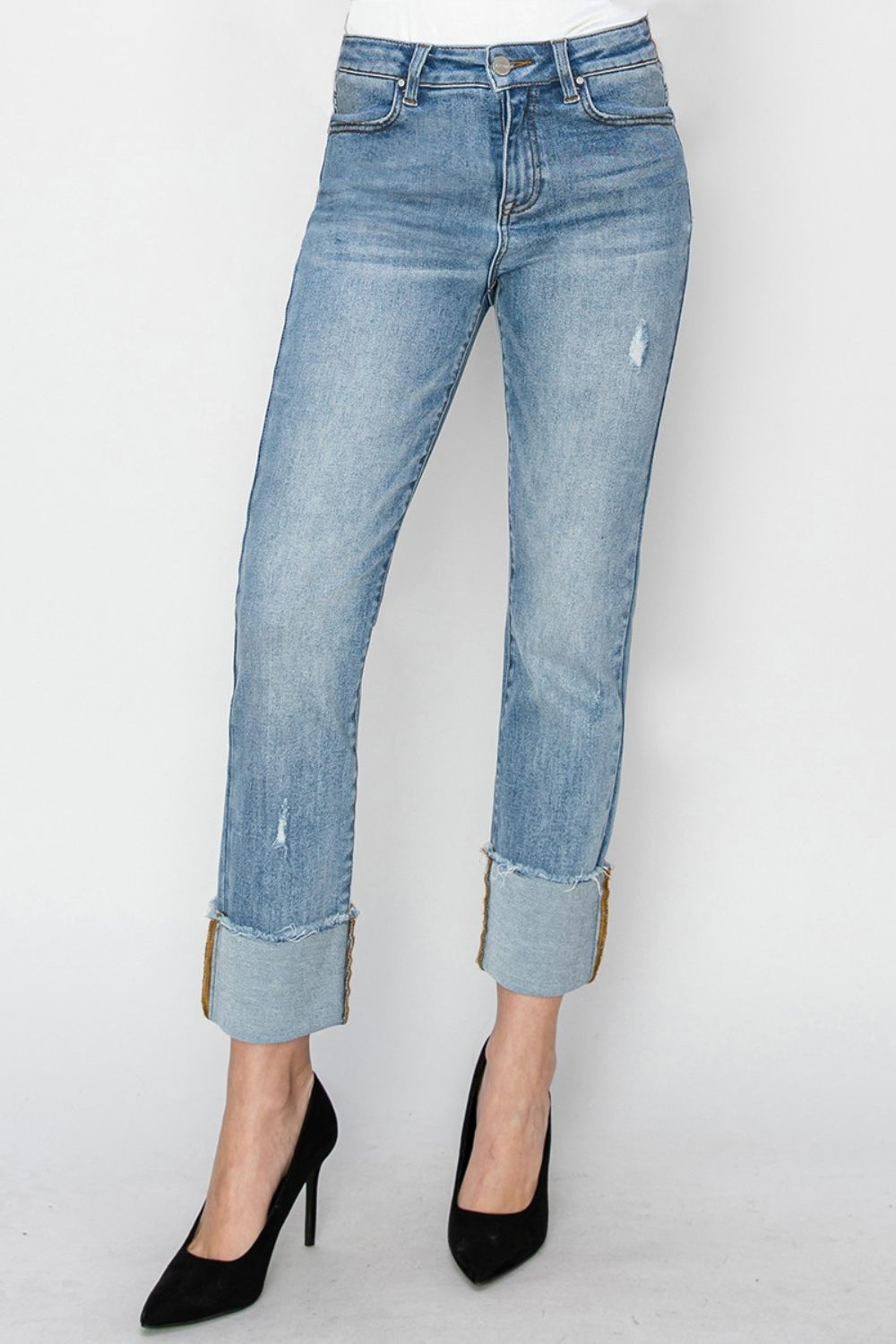 Hayden High Rise Cuffed Slim Straight Jeans
