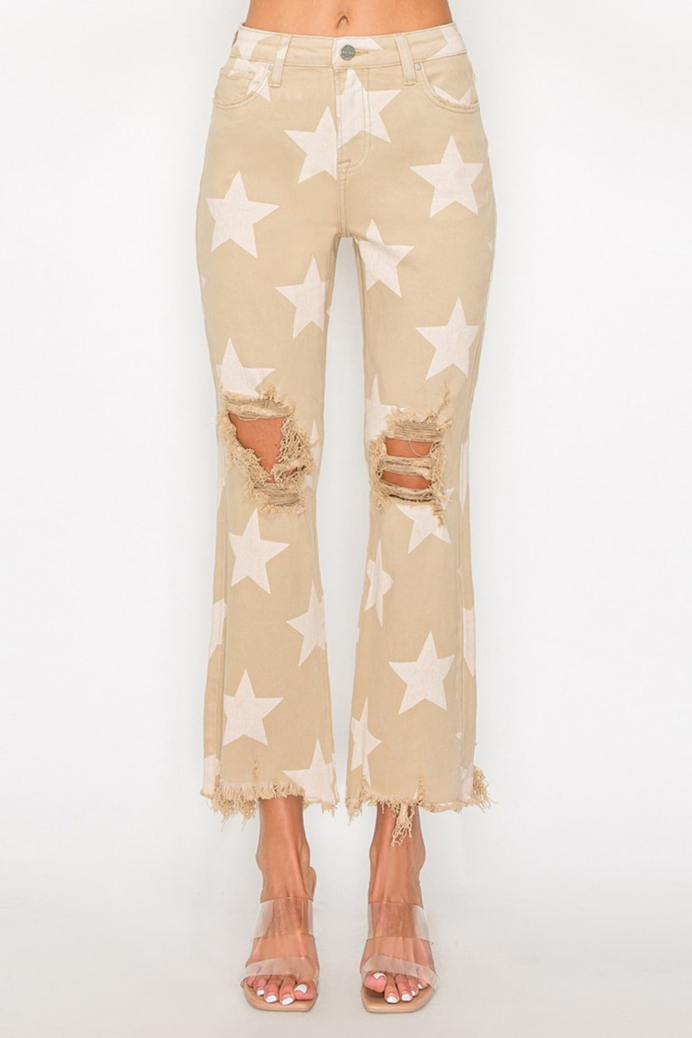 Hailey High Rise Star Printed Frayed Hem Jeans