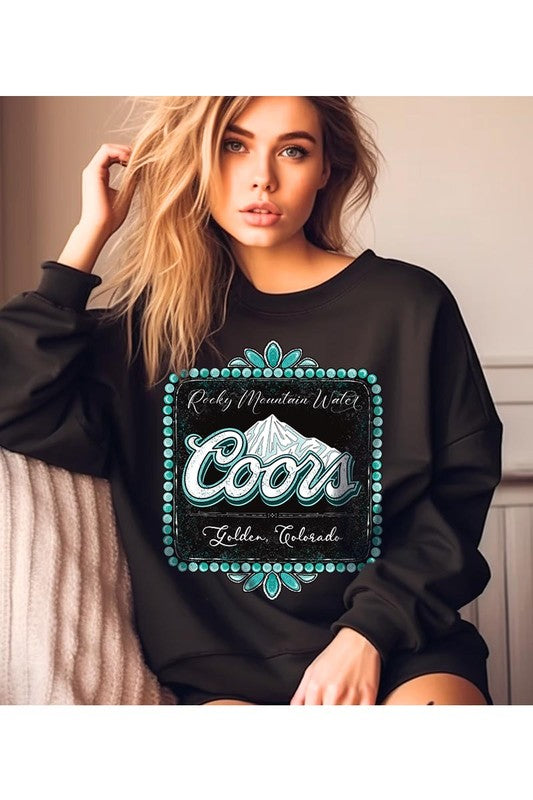 Coors Rocky Mountain Western Graphic Fleece Sweatshirt