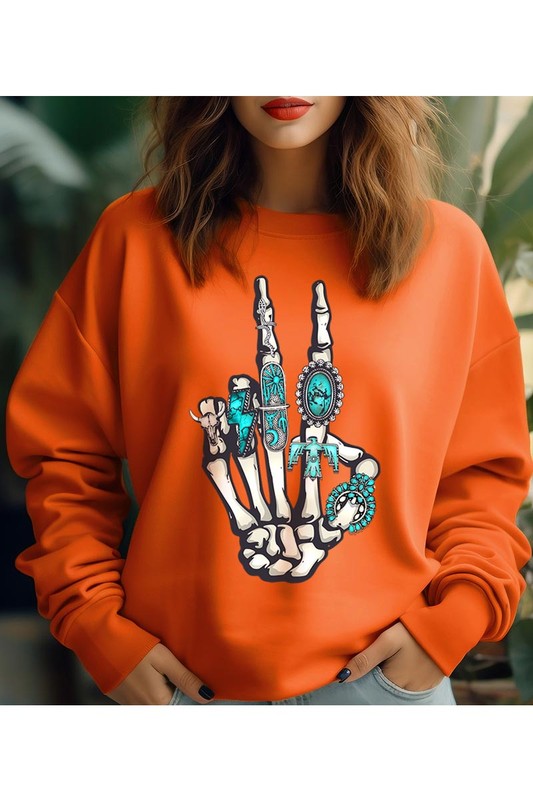 Peace Out Concho Rings Western Graphic Fleece Sweatshirt