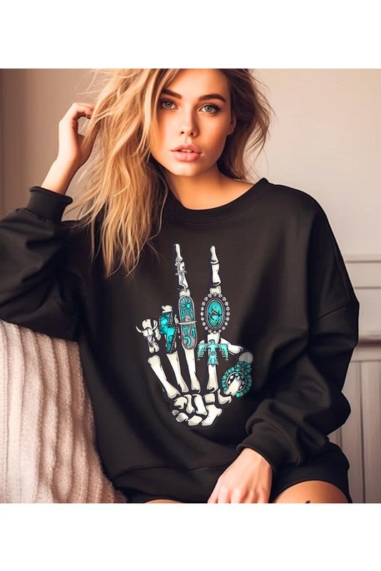Peace Out Concho Rings Western Graphic Fleece Sweatshirt