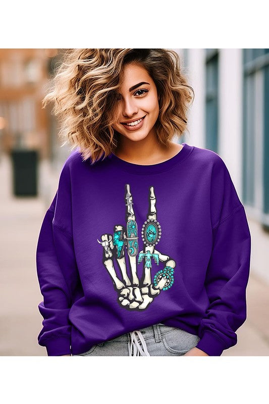 Peace Out Concho Rings Western Graphic Fleece Sweatshirt