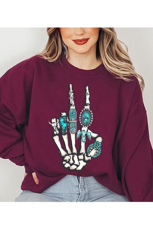 Peace Out Concho Rings Western Graphic Fleece Sweatshirt