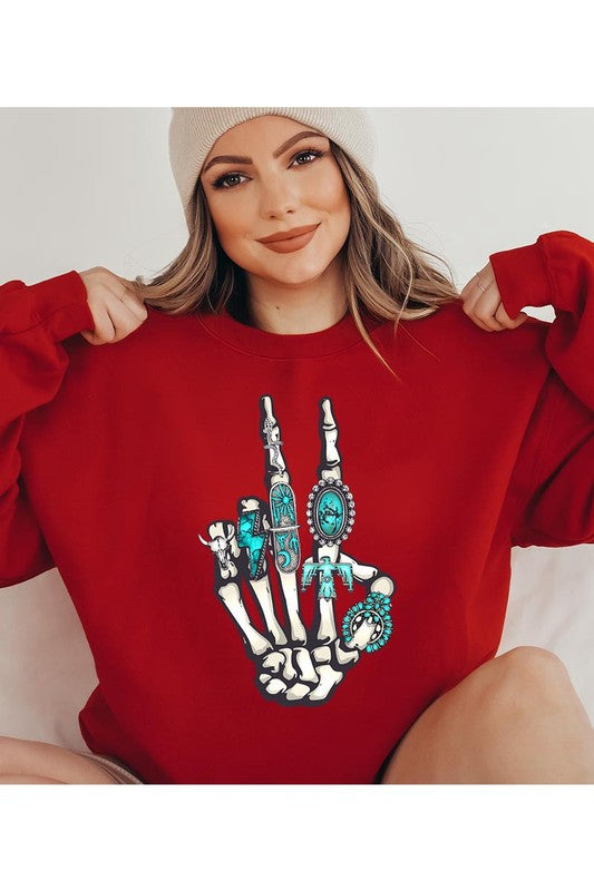 Peace Out Concho Rings Western Graphic Fleece Sweatshirt