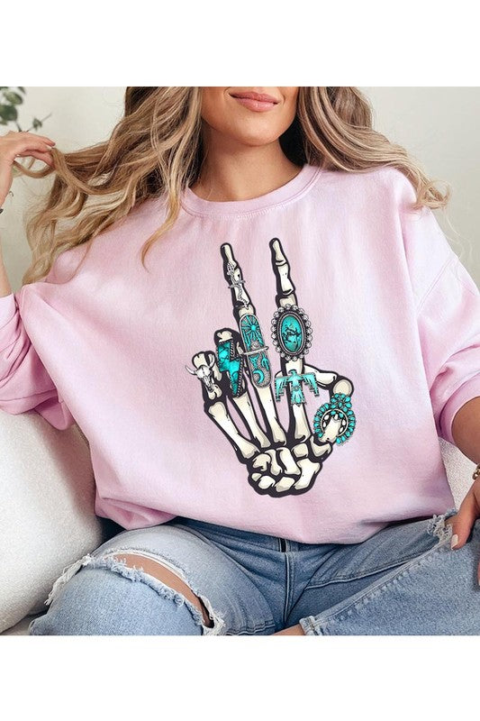 Peace Out Concho Rings Western Graphic Fleece Sweatshirt