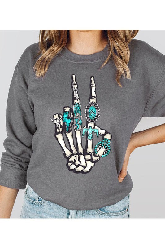 Peace Out Concho Rings Western Graphic Fleece Sweatshirt