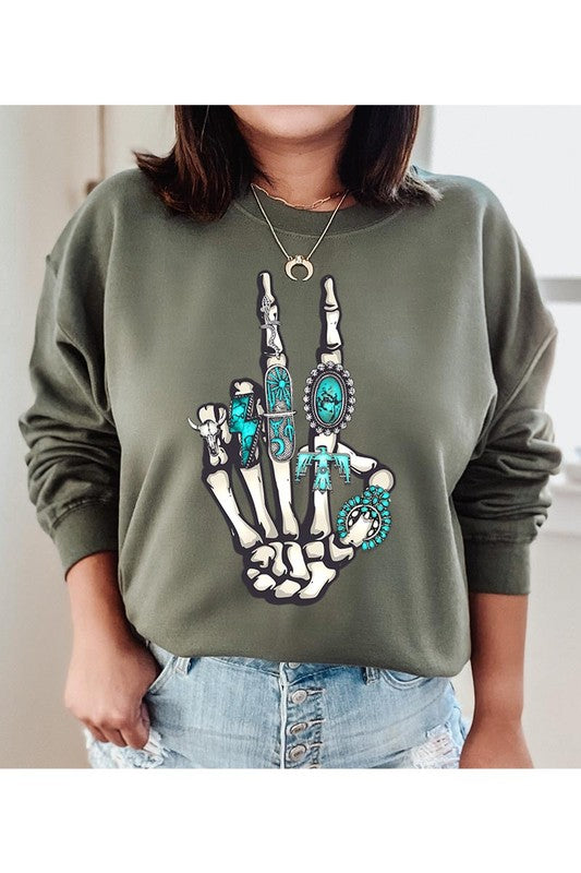 Peace Out Concho Rings Western Graphic Fleece Sweatshirt
