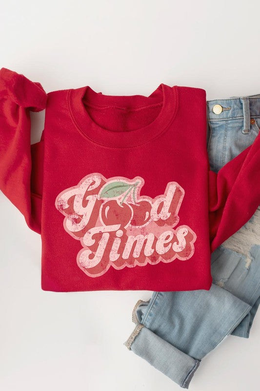 Good Times Cherry Graphic Fleece Sweatshirt