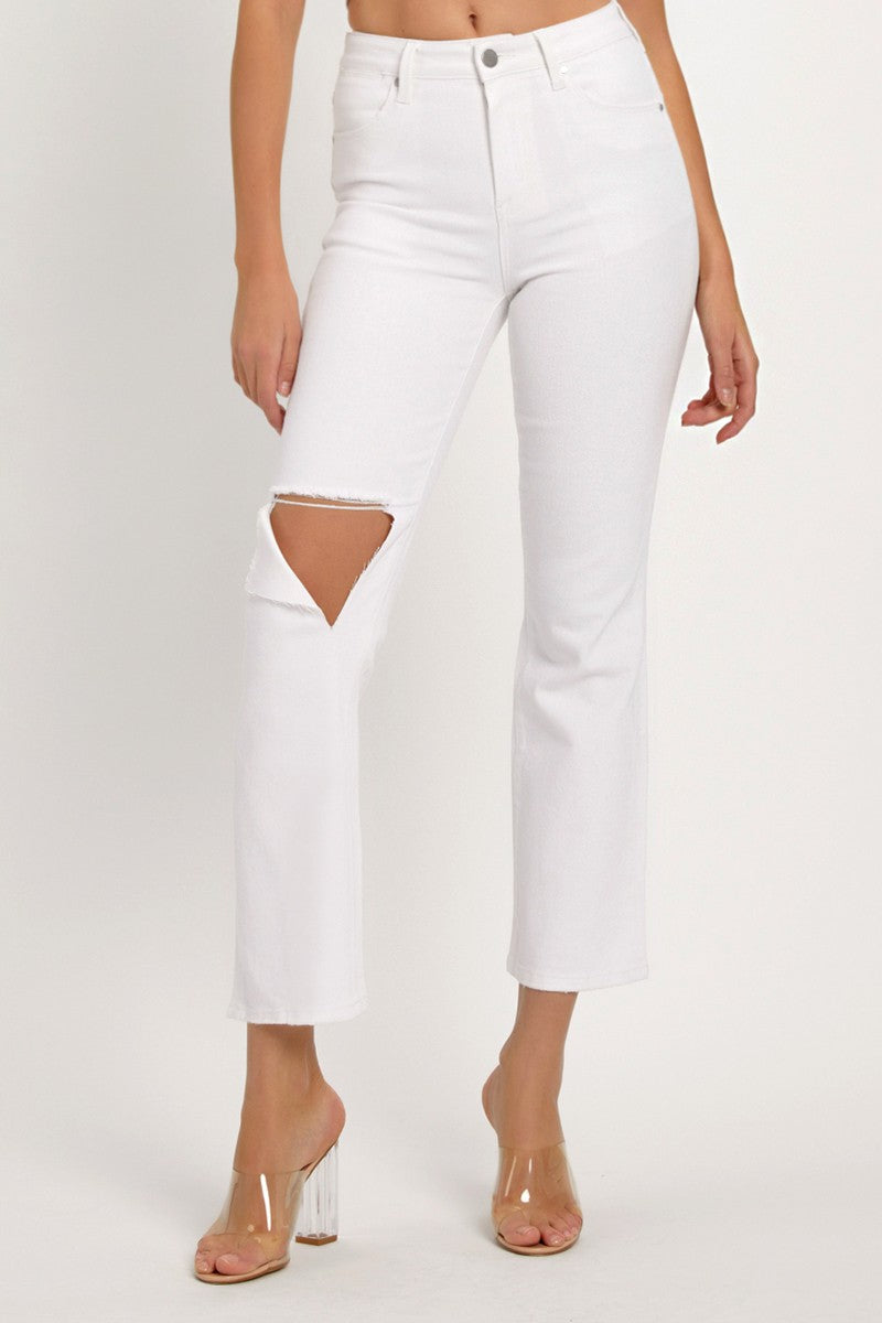 Lark High Rise Ripped Knee Straight Jeans