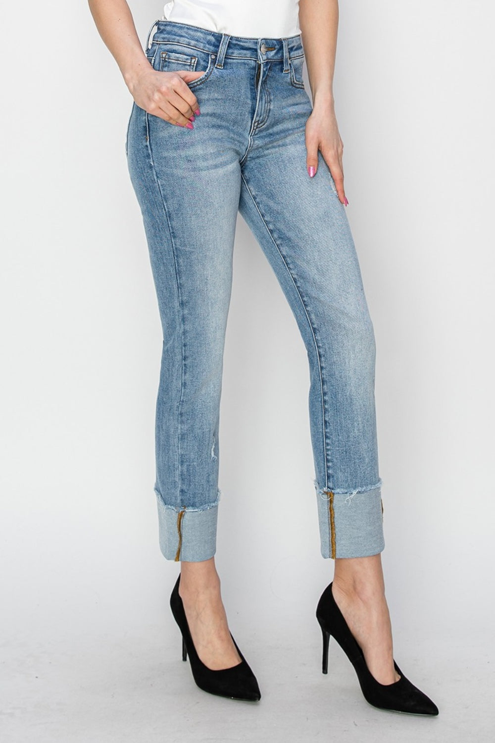 Hayden High Rise Cuffed Slim Straight Jeans