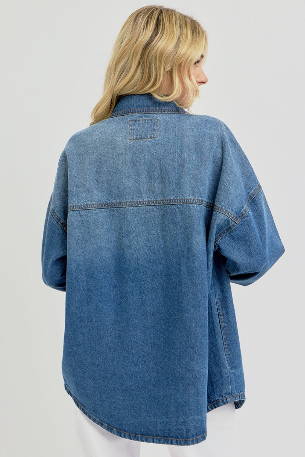 Hannah Snap Down Long Sleeve Denim Shacket