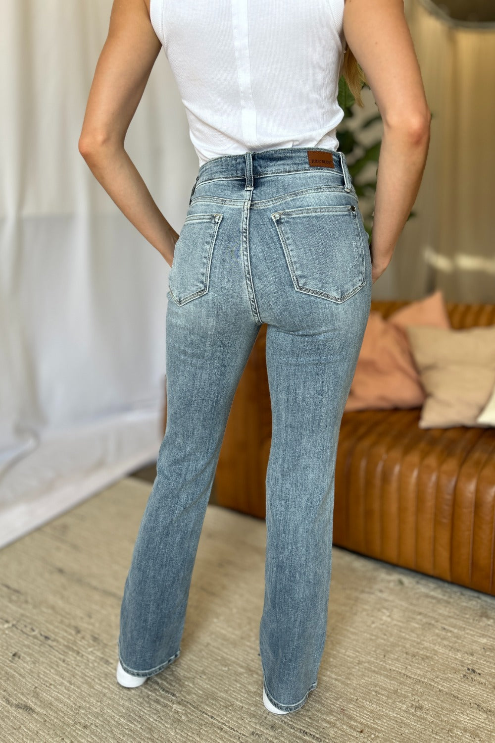 Loren Mid Rise Contrast Hem Bootcut Jeans