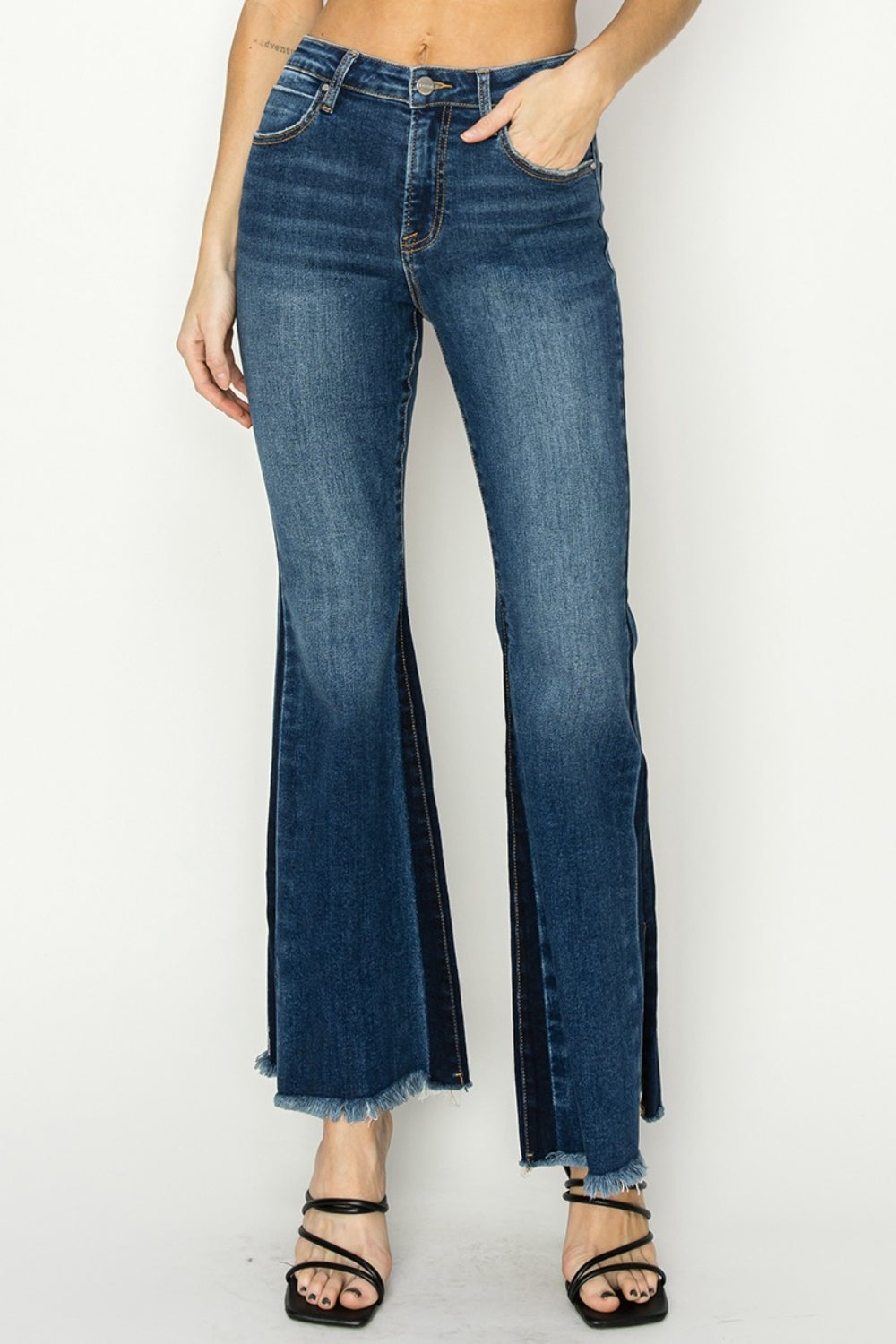 Jordy High Rise Shadow Seam Detail Slit Hem Flare Jeans