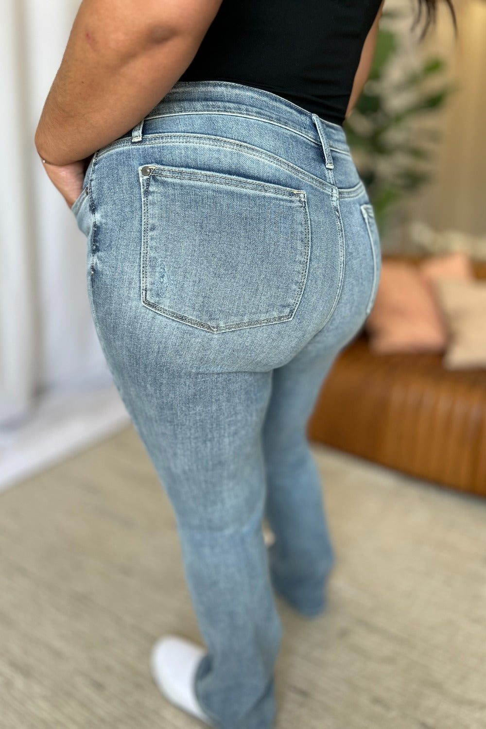 Loren Mid Rise Contrast Hem Bootcut Jeans