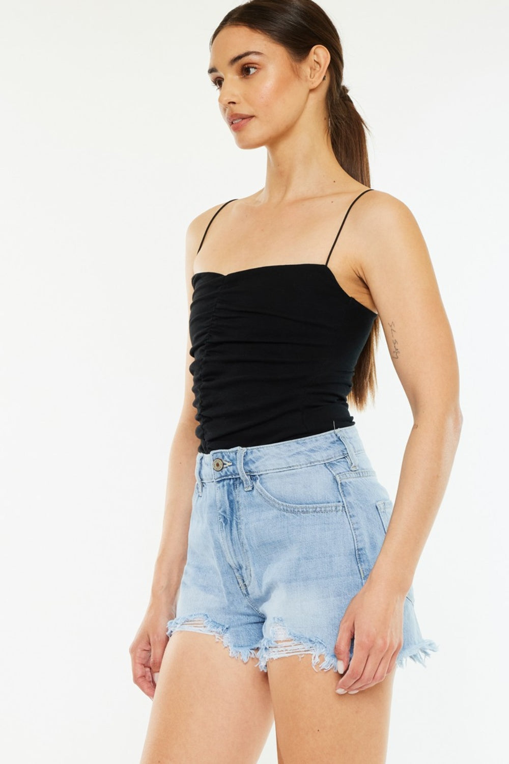 Lily High Rise Raw Hem Distressed Denim Shorts
