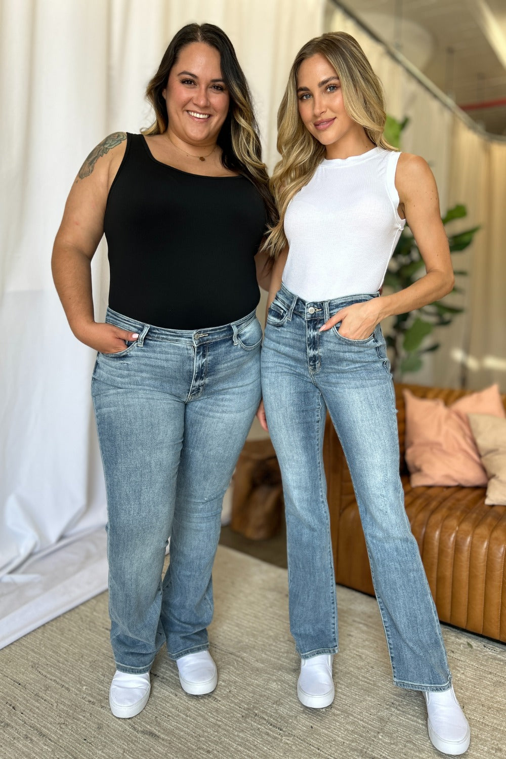 Loren Mid Rise Contrast Hem Bootcut Jeans