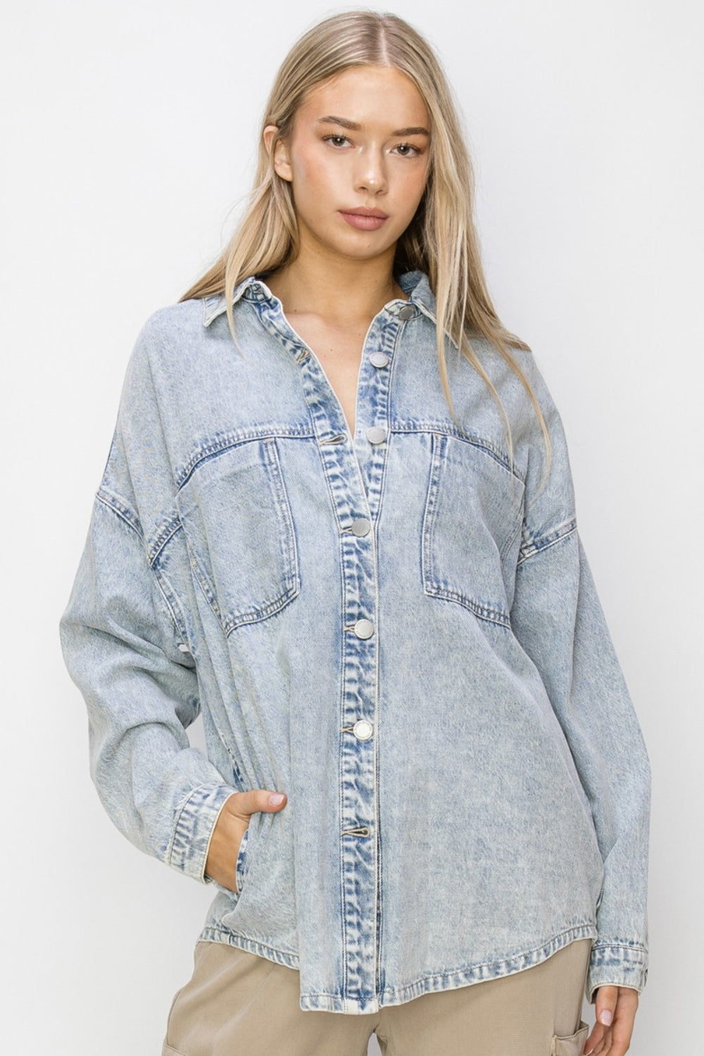 Ronni Button Up Long Sleeve Denim Shacket