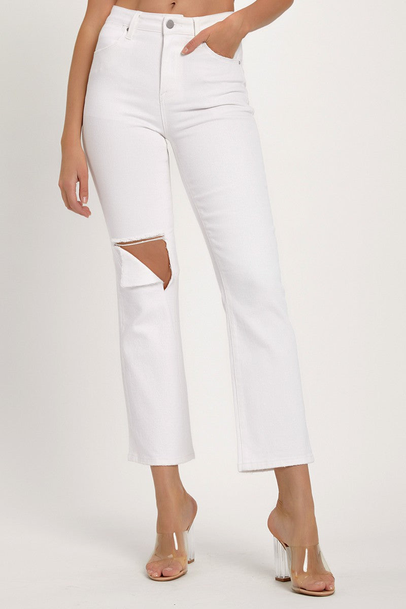 Lark High Rise Ripped Knee Straight Jeans