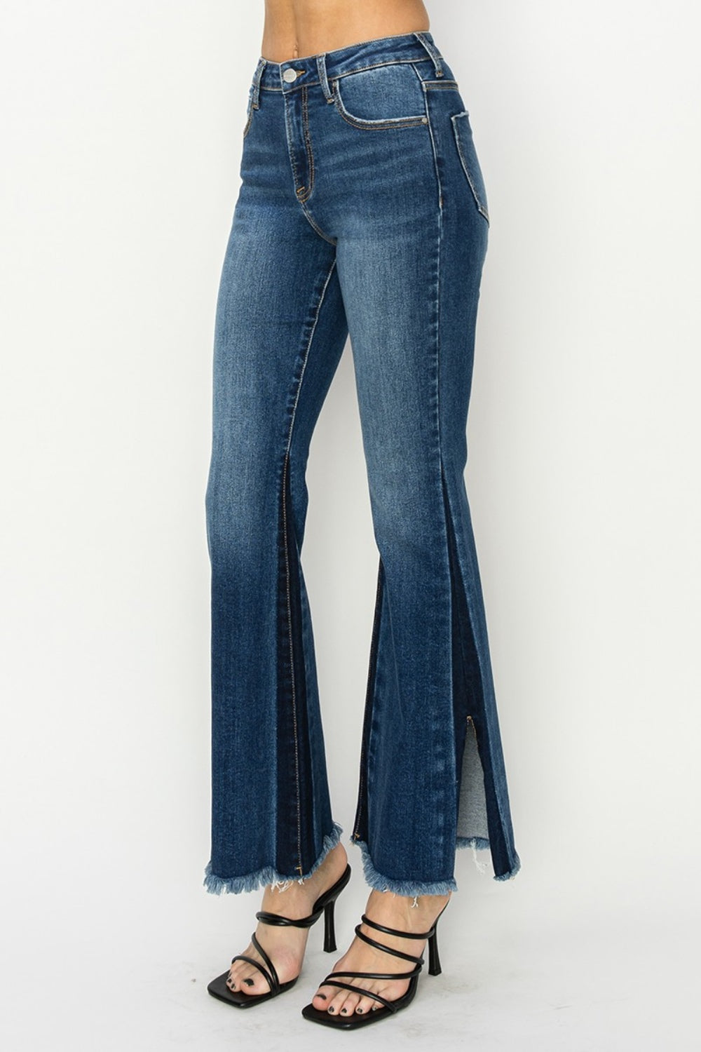 Jordy High Rise Shadow Seam Detail Slit Hem Flare Jeans