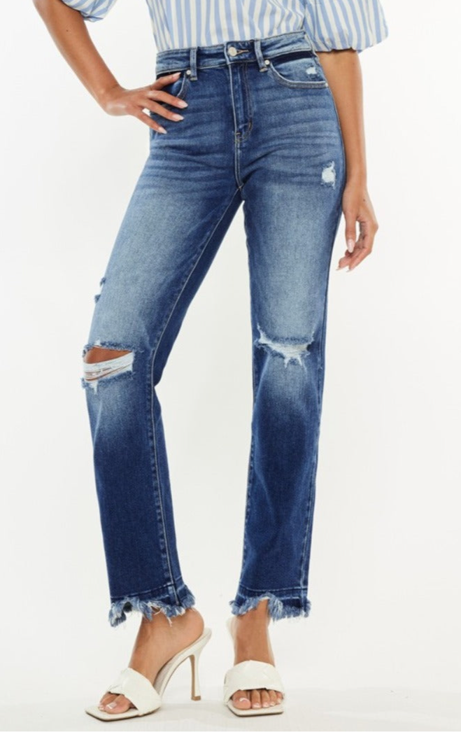 Nina High Rise Distressed Slim Straight Jeans