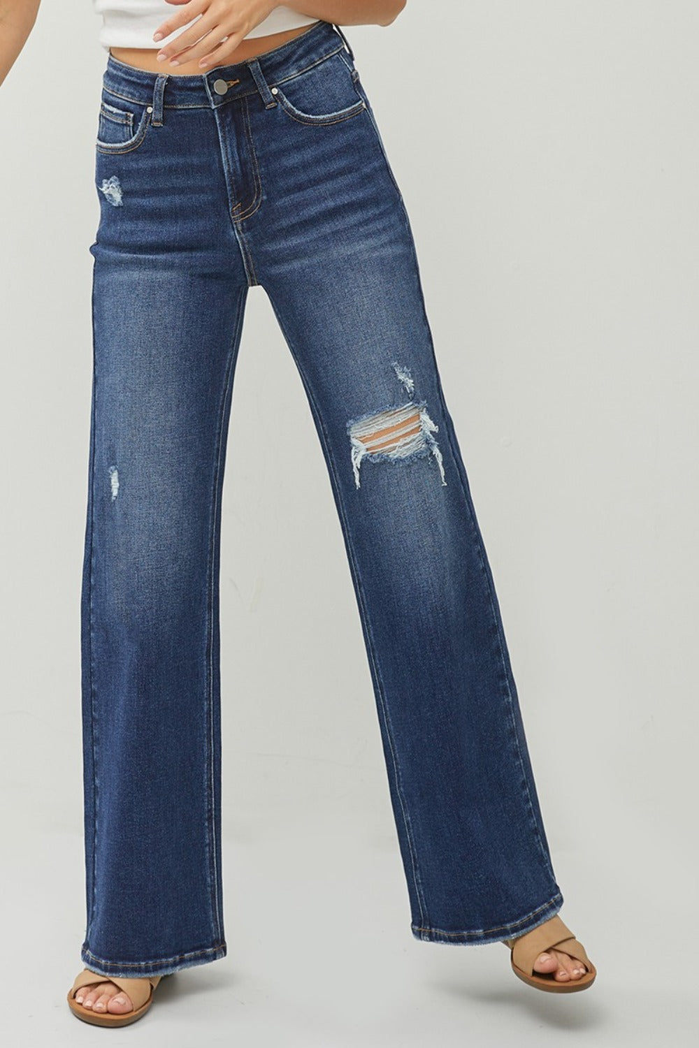 Lennox High Rise Distressed Wide Leg Jeans