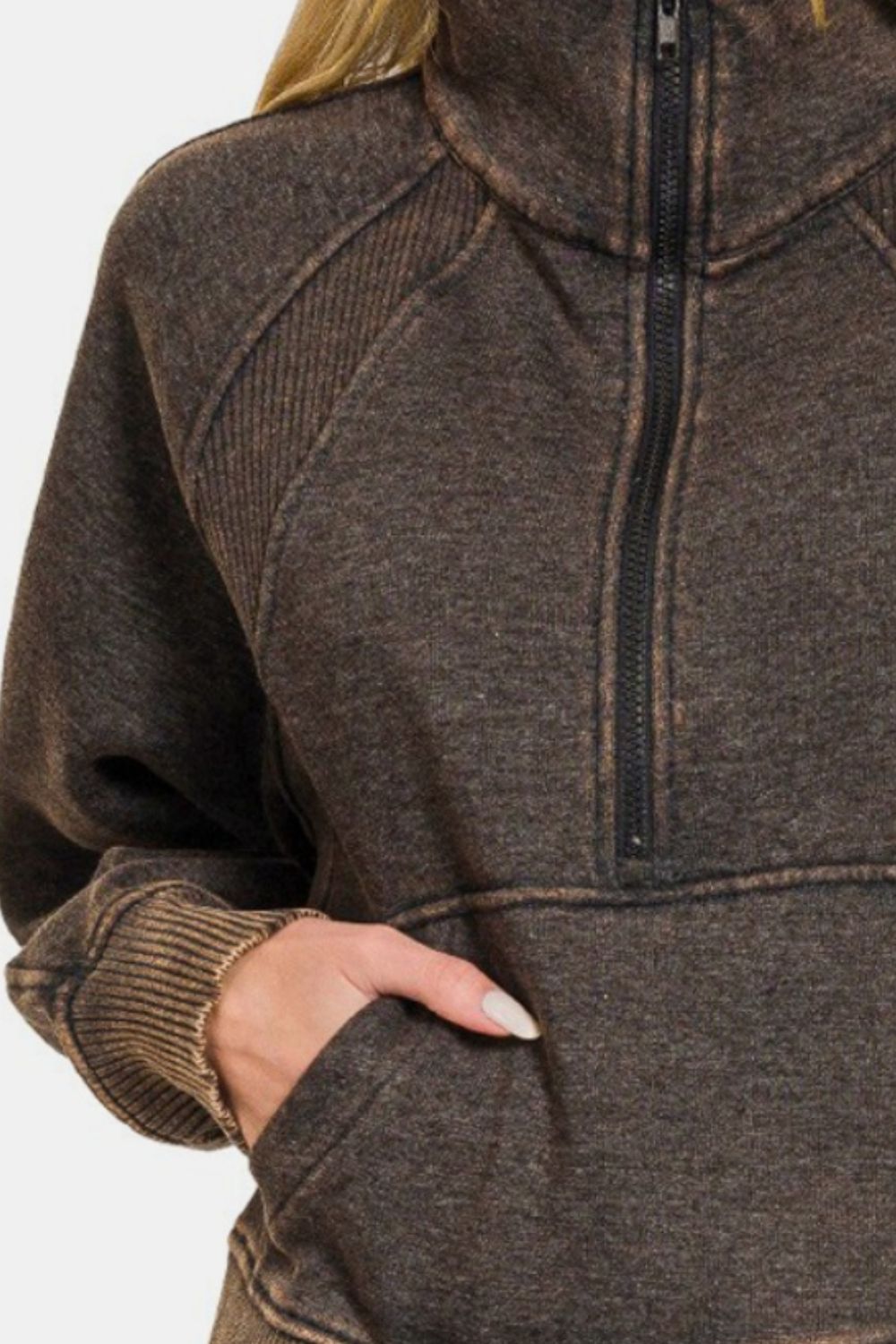 Cover Me Up Acid Washed Half Zip Fleece Sweatshirt