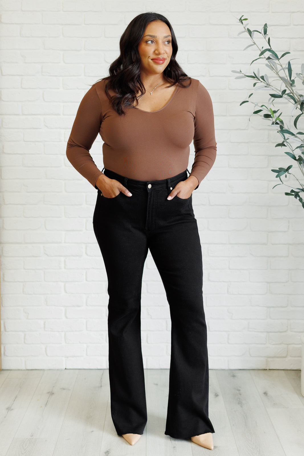 Etta High Rise Tummy Control Flare Jeans in Black