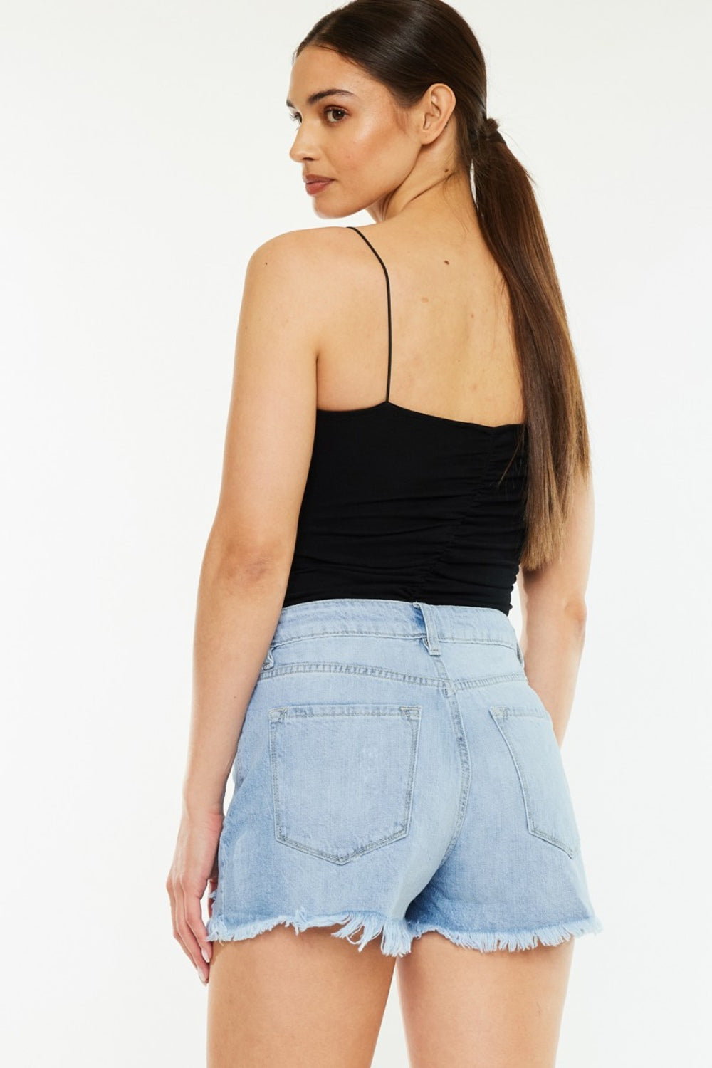 Lily High Rise Raw Hem Distressed Denim Shorts