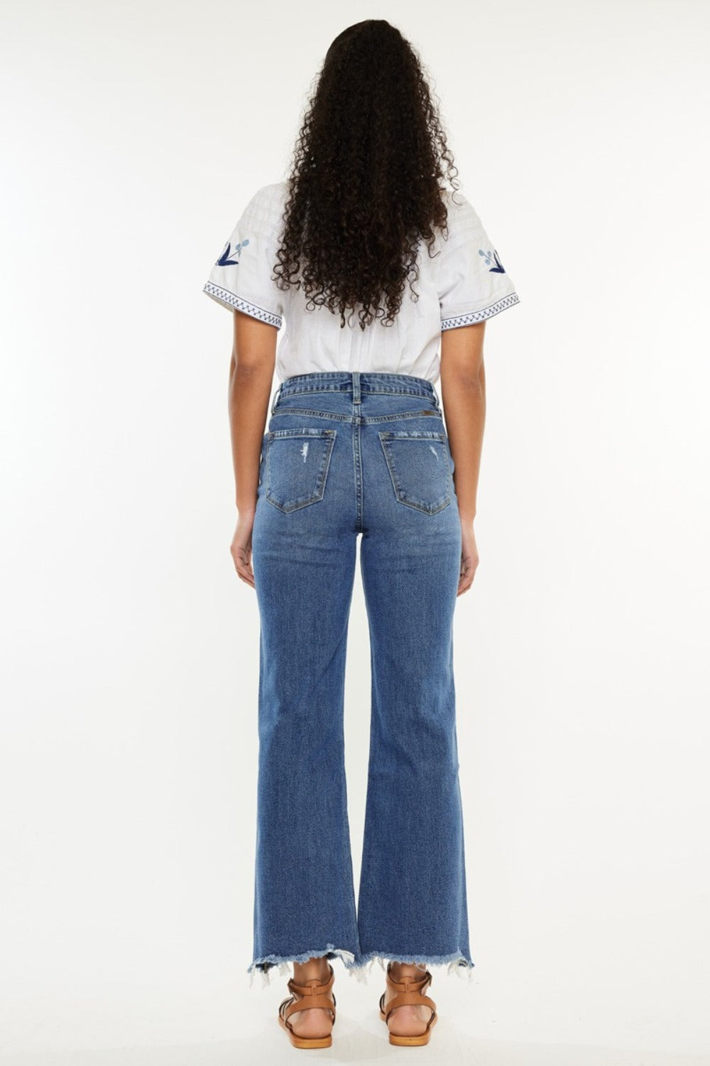 Teri High Rise Raw Hem Cropped Wide Leg Jeans