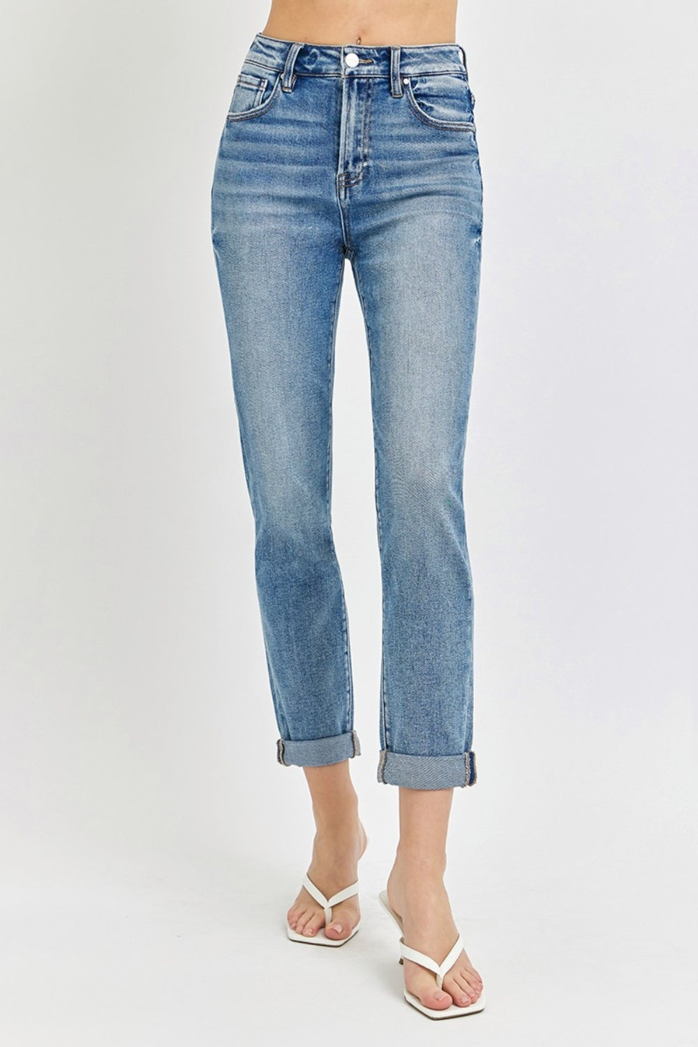 Benny High Rise Cropped Slim Rolled Hem Jeans