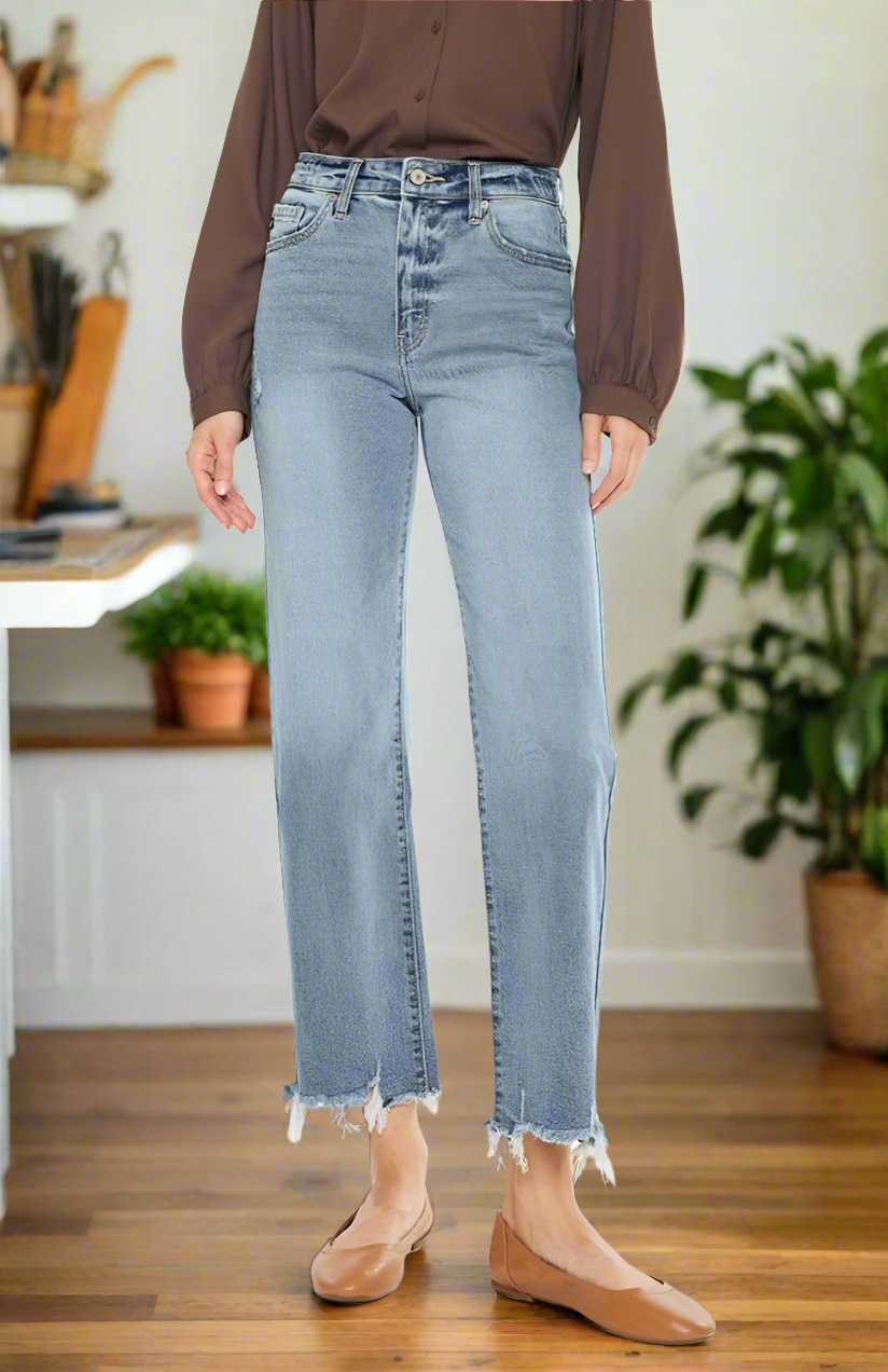 Jamison High Rise Raw Hem Wide Leg Jeans