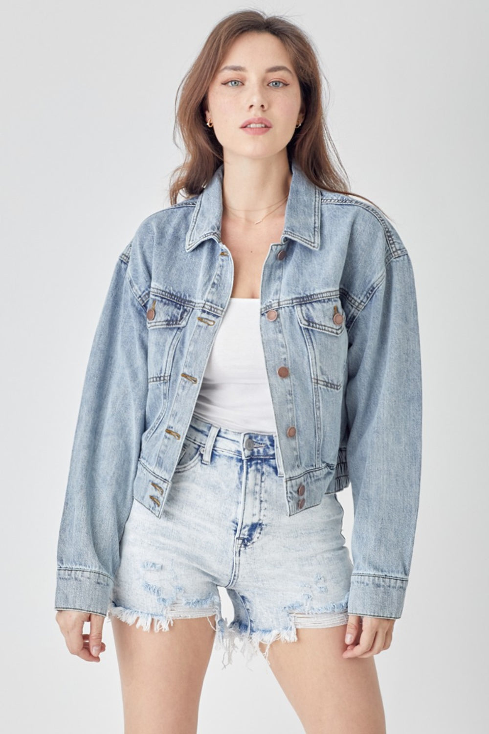 Roxanne Button Down Cropped Denim Jacket