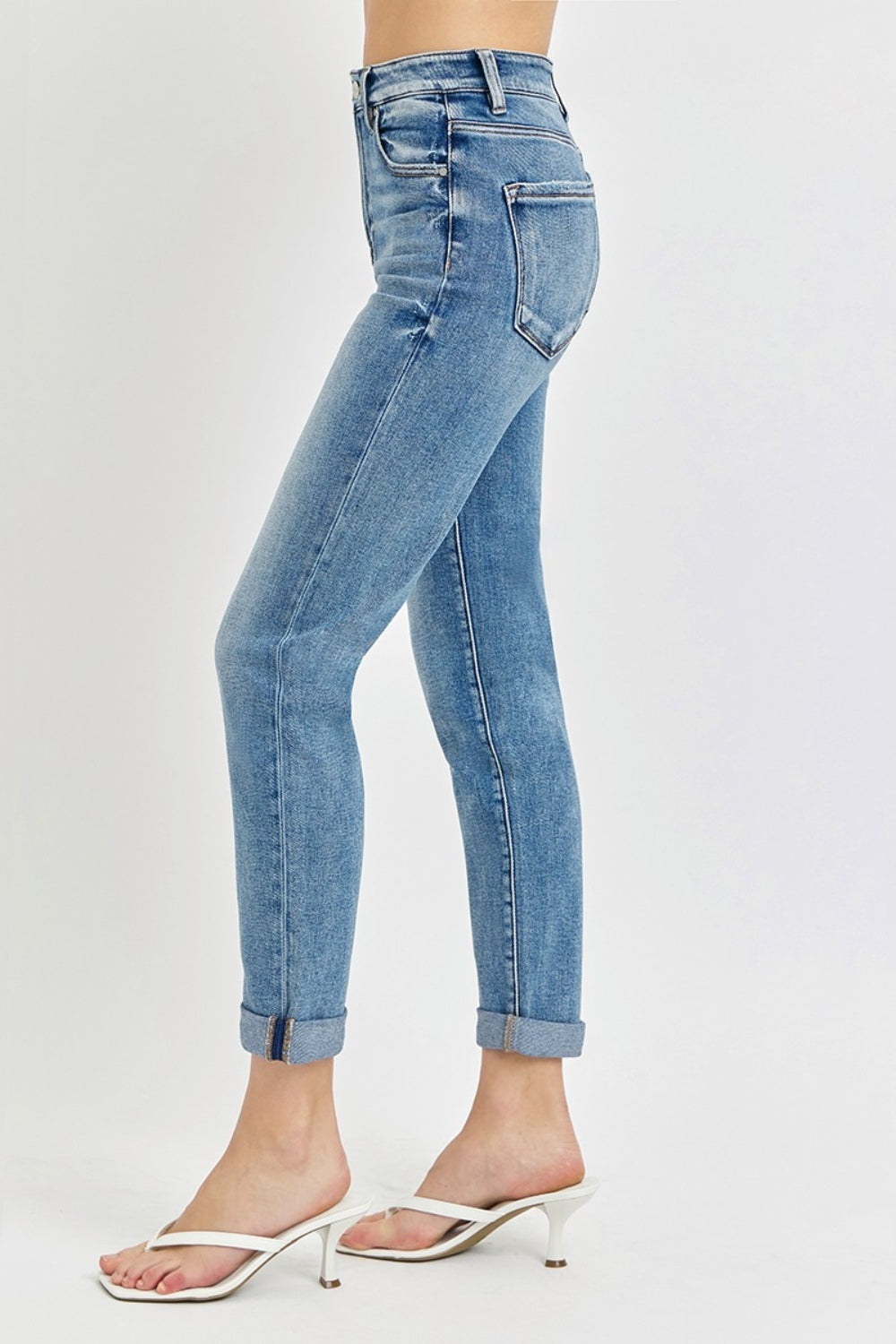 Benny High Rise Cropped Slim Rolled Hem Jeans