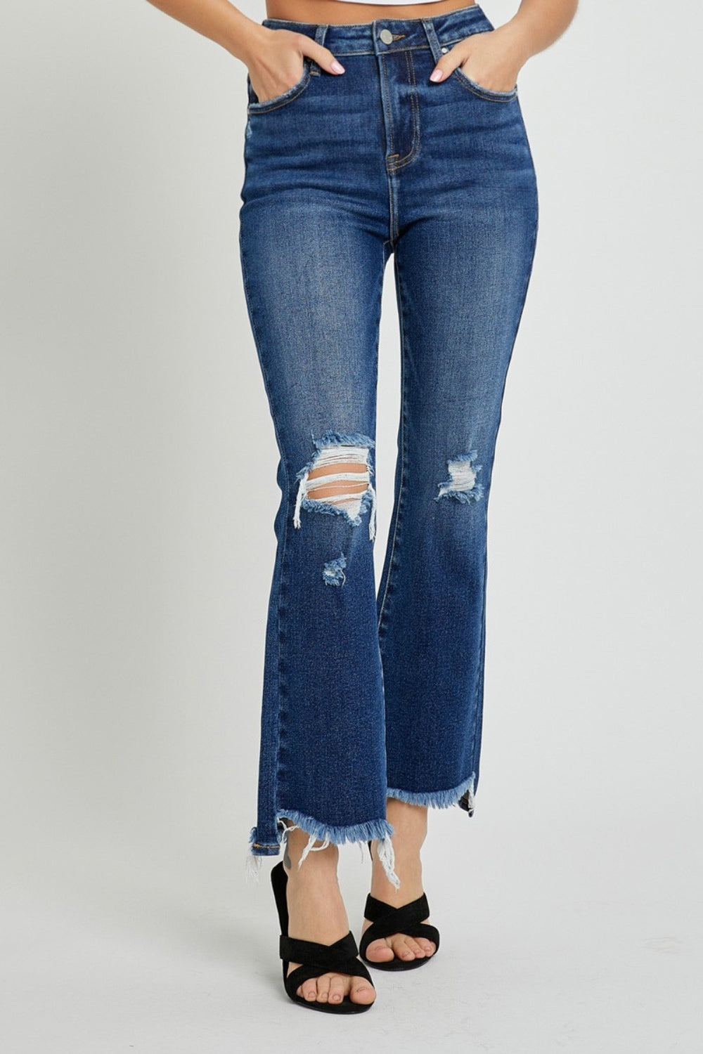 Charlie High Rise Distressed Cropped Flare Jeans