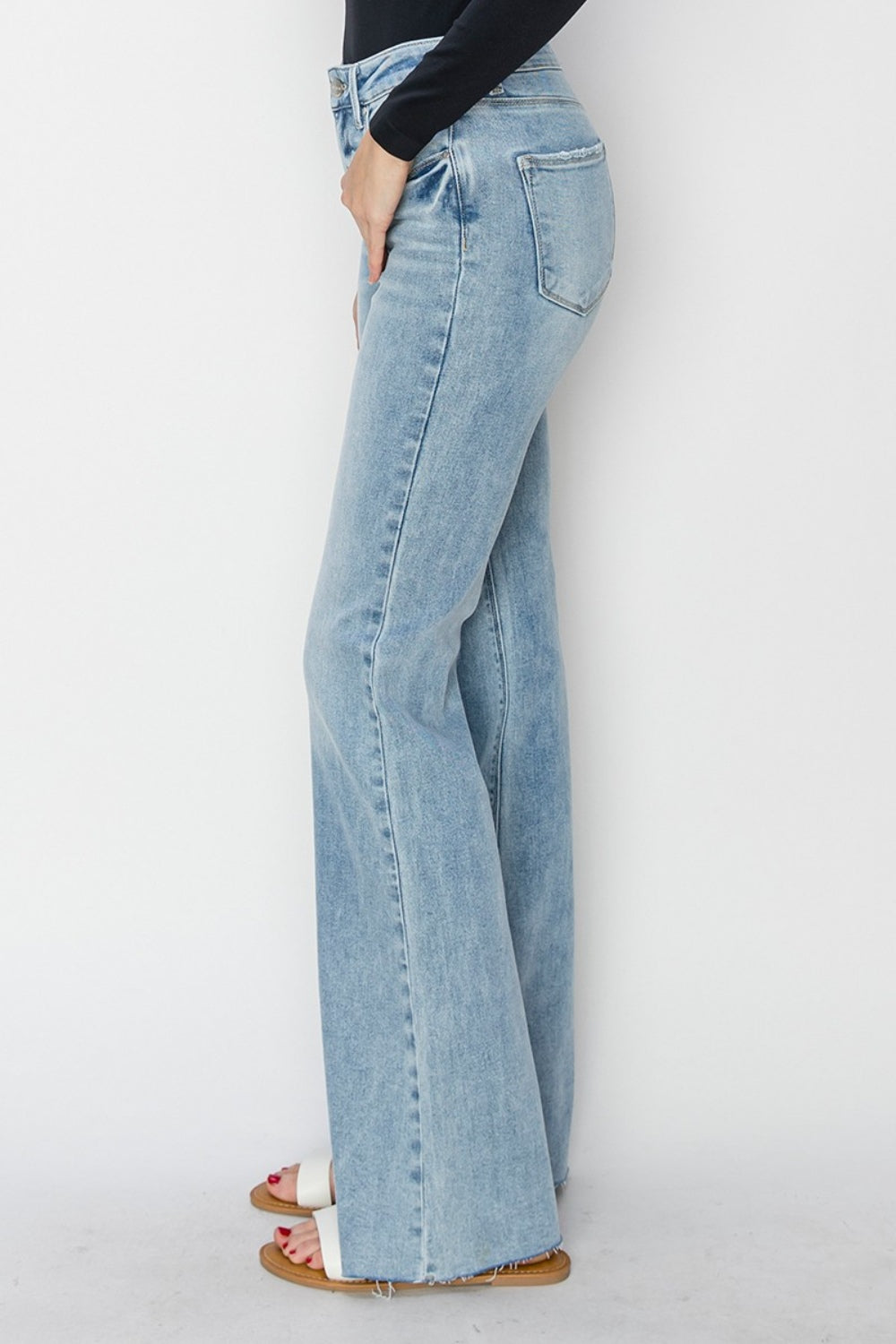 Desi High Rise Raw Hem Bootcut Jeans