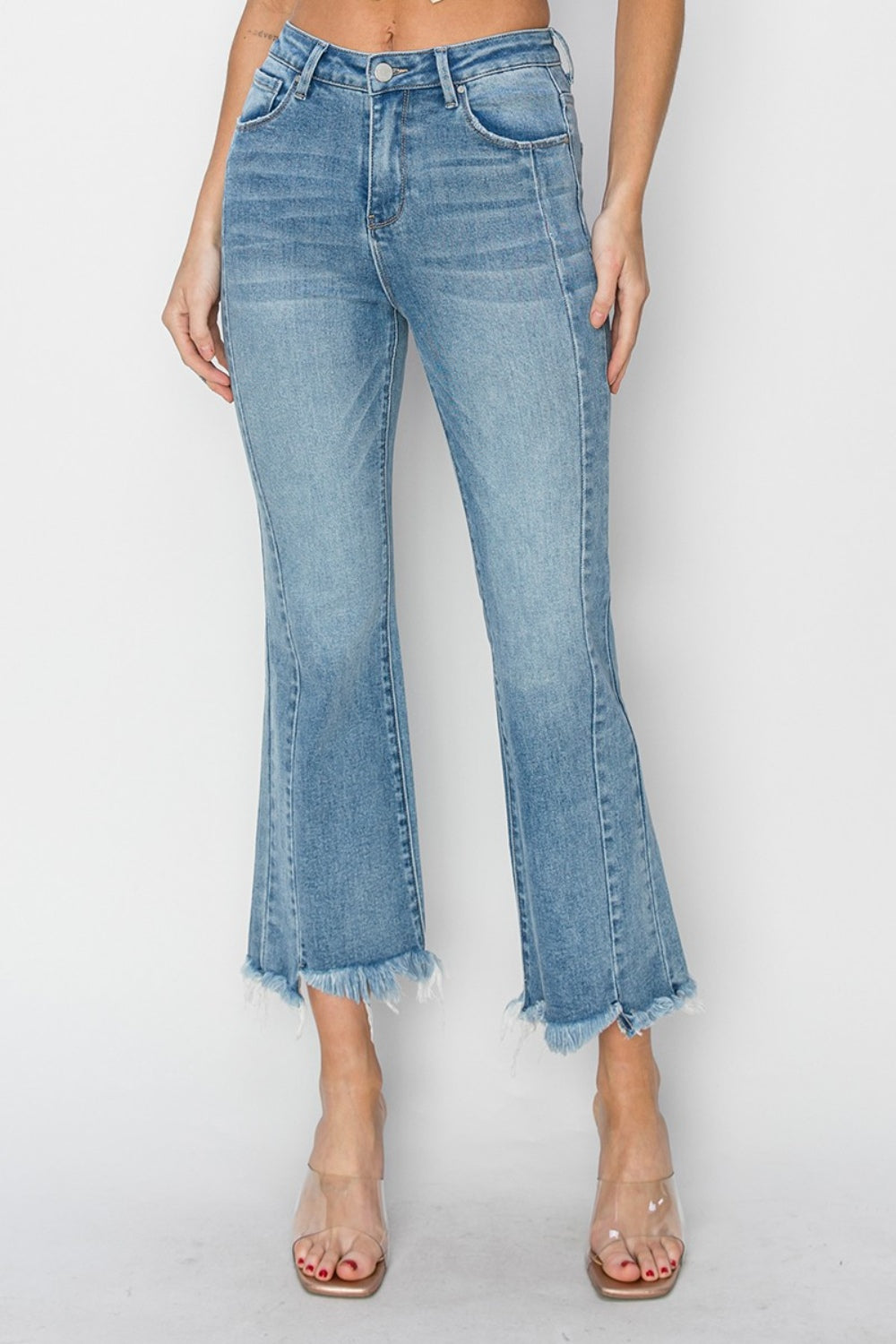 Carter High Rise Frayed Hem Cropped Flare Jeans