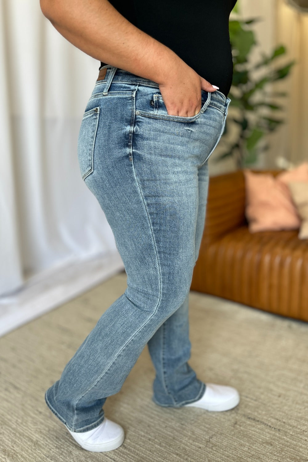 Loren Mid Rise Contrast Hem Bootcut Jeans