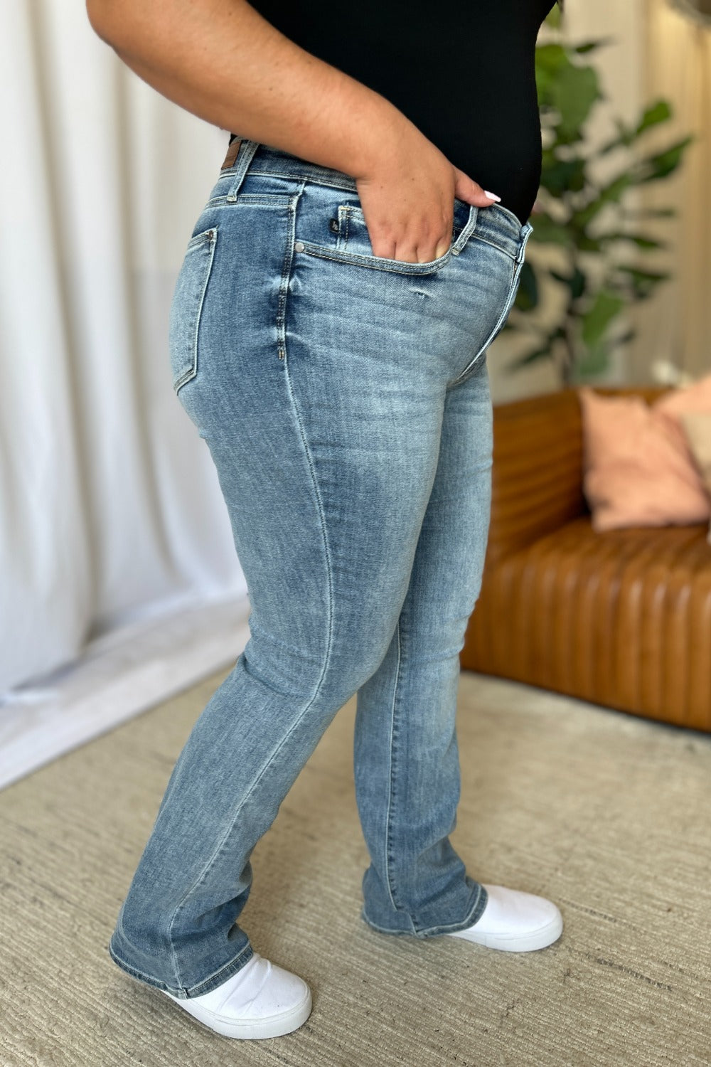 Loren Mid Rise Contrast Hem Bootcut Jeans