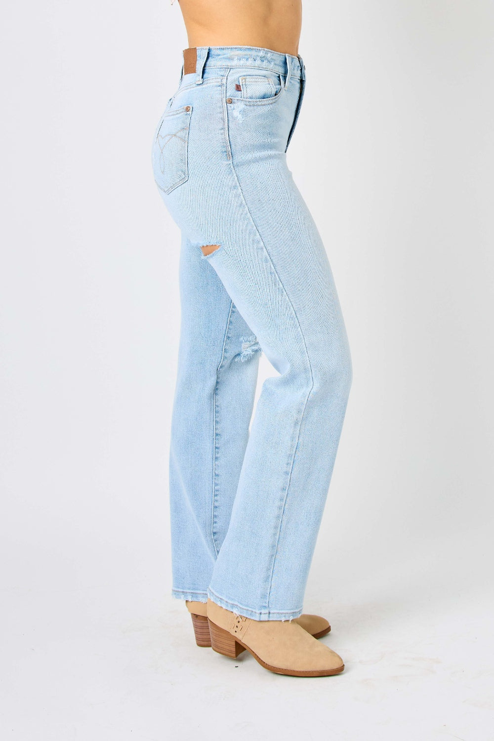 Colton High Rise Cheeky Distressed Straight Jean